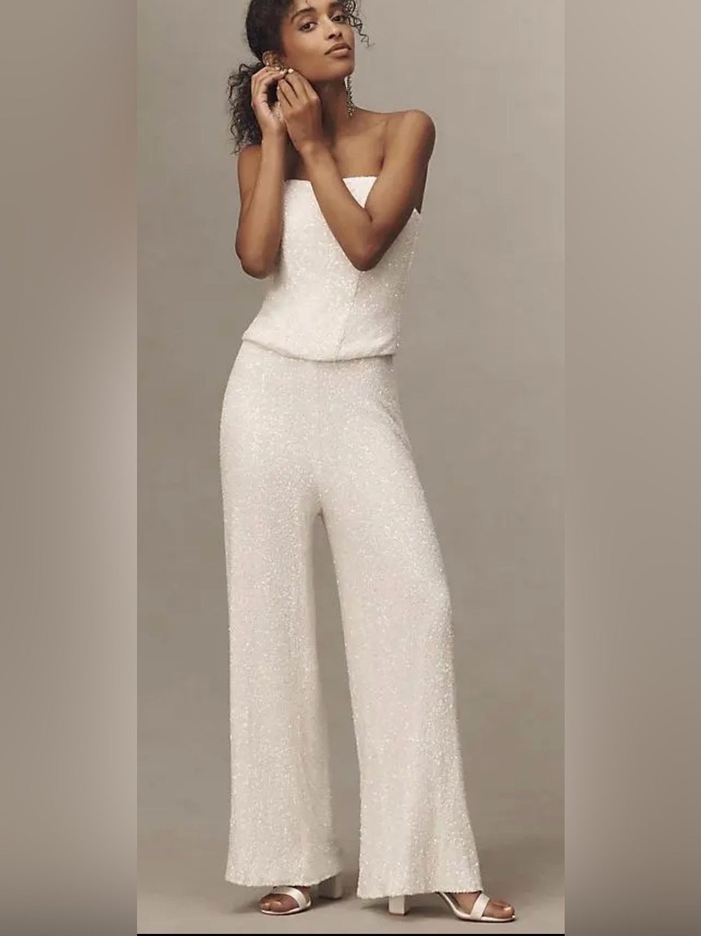 Anthropologie Mare Mare White Sequin Wide Leg Pants Sz Small